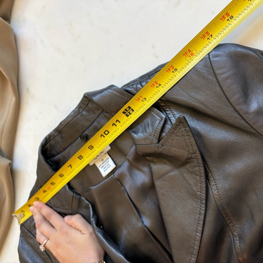 Cache Lamb Leather Jacket Motto Belted Tie 10 Vintage 90s Blazer Fitted Short M - Picture 8 of 10